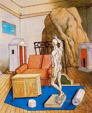 ジョルジョ・デ・キリコ Painting - 部屋の家具と岩 1973 ジョルジョ・デ・キリコ 形而上学的シュルレアリスム